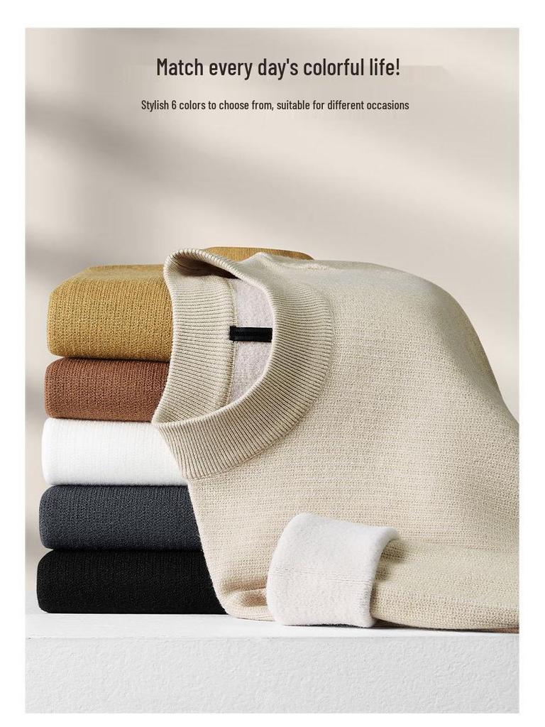 Men's Plus Velvet Half-High Collar Knit Sweater - Anti-Pilling Dobby Fleece, Solid Color for Autumn/Winter