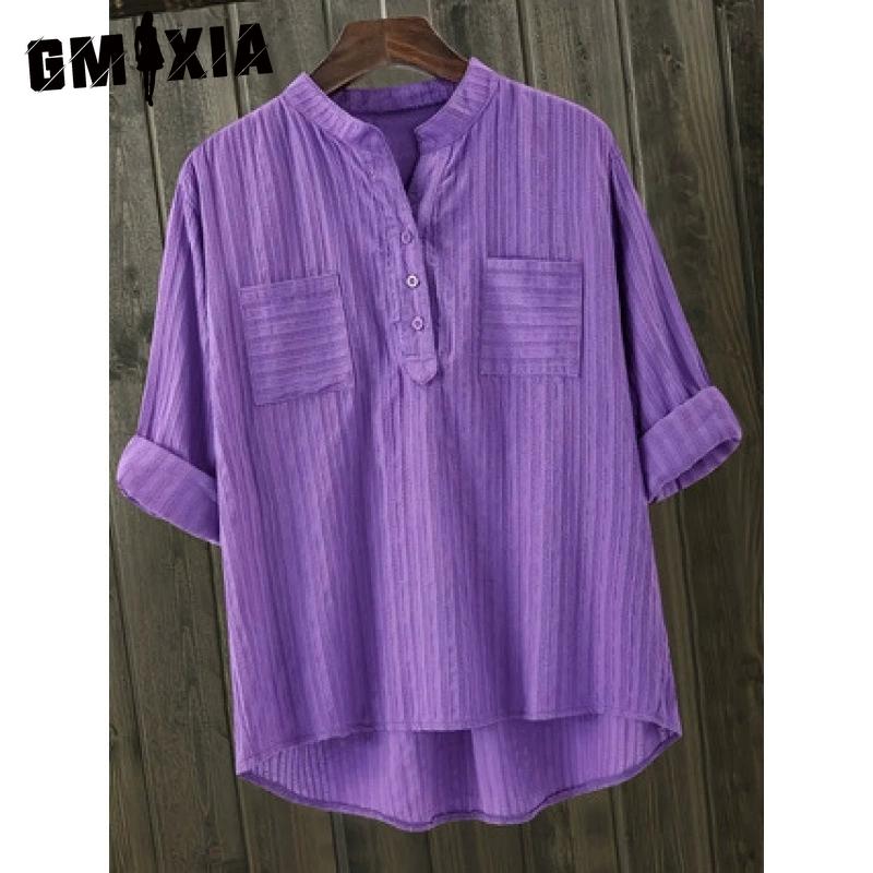

GMXIA Женские модные повседневные однотонные блузки и рубашки с короткими рукавами и v-образным вырезом с принтом XXXXXL фиолетовый