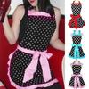 Women Cute Apron Retro Red Polka Dot Xmas Sleeveless Aprons with Pockets Ruffle Cooking Adjustable  for Girls Kitchen Aprons