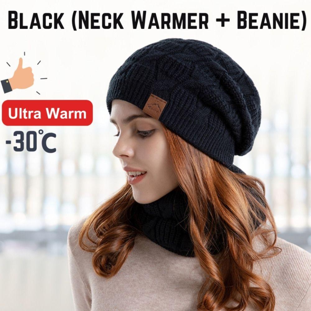 Stylish Design Thermal Knit Cap Soft Warm Wool Hat Winter Beanie Hat Scarf Set  Winter Season