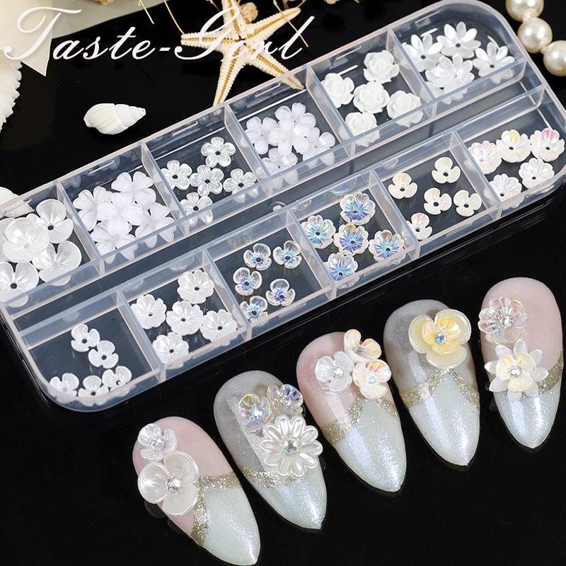 60 Pcs Japanese Fresh Style 3D Nail Art Decorations: Shell, Glass, and Five-Petal Flowers