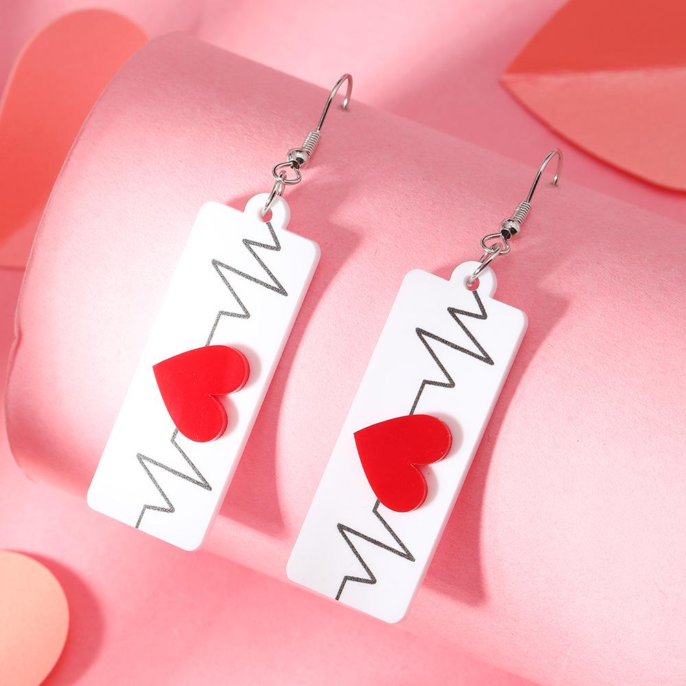 European Valentine s Day Heart EKG Acrylic Earrings - Fashion Mother s Day MM Letter Design for Women