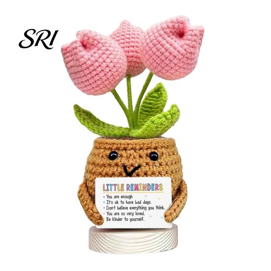 Healing Flower Design Positive Crochet Tulip Wildflower Thank You Gifts for Women Mom Friends Handmade Gift Potted Doll with Card Emotional