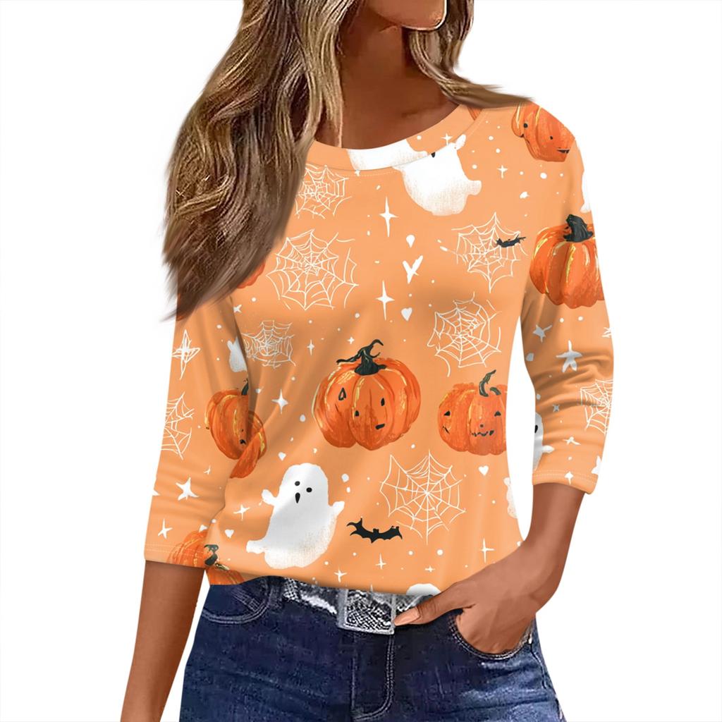 Women's O-neck 3/4 Sleeve  Printed Top