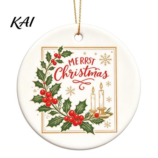 Festive Home Decor Ceramic Christmas Ornament, 2D Double Sided Cowboy/Nutcracker/Holy Berry Hanging Holiday Window Decorations Ornament for