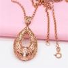 Exquisite Russian Purple Gold Pattern Hollow Pendant, Luxury Rose Gold-Plated Color Gold Water Drop Car Flower Pendant For Women