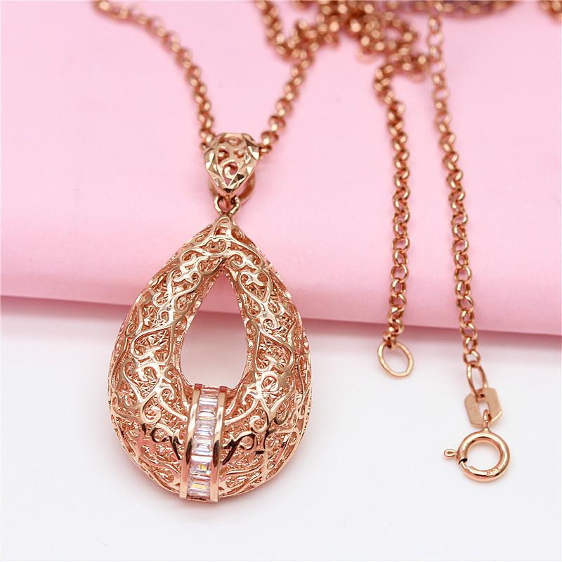 Exquisite Russian Purple Gold Pattern Hollow Pendant, Luxury Rose Gold-Plated Color Gold Water Drop Car Flower Pendant For Women