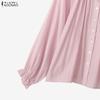 ZANZEA Women Casual Round Neck Loose Long Sleeve Blouse