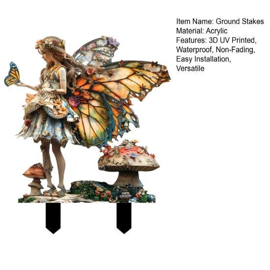 Yousheng Fairy Garden Decorations Outdoor,  Acrylic Mushroom Fairy Yard Art Stakes, Whimsical Forest Spirit Garden Sign, Weatherproof Plant Pot