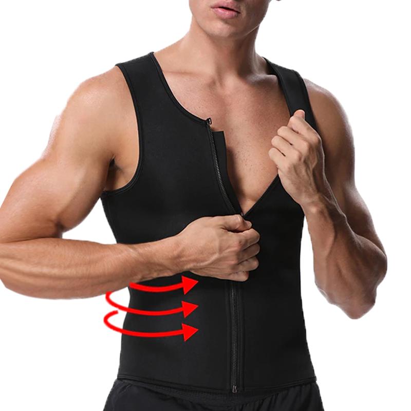 Men Waist Trainer Vest For Weight Loss Neoprene Fitness Corset Body Shaper Zip Sauna Tank Top Workout Shirt Sauna Suit Plus Size