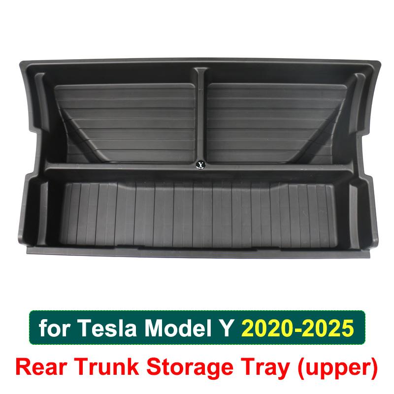 For New Tesla Model Y Juniper 2025 Launch Organizer Box Rear Trunk Double-deck Storage Box Front Cargo Dustproof Luggage Tray