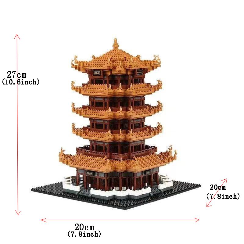 Knew Built Yellow Crane Tower of Ancient China Exquisite Building Blocks Construction Toy Optional LED Light Stunning Scenic