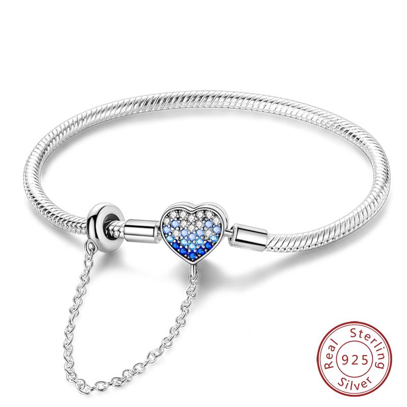 925 Silver Heart Shaped Series Love Forever Shining Zircon Bracelets Fit DIY Charm Beads Birthday Jewelry Gift