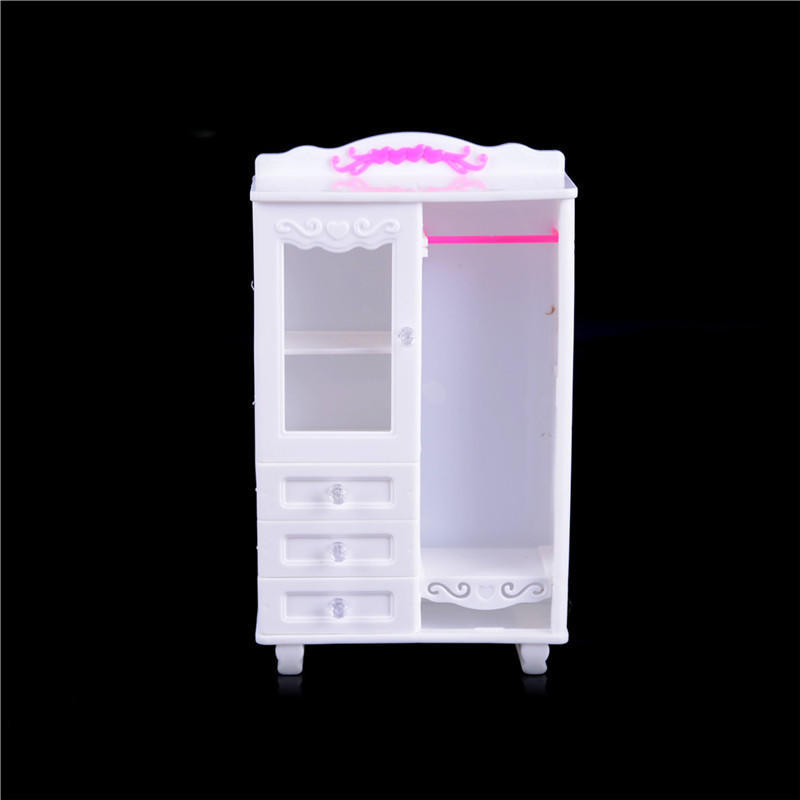 Three-door Pink Modern Wardrobe for Dolls Furniture Clothes Accessories Toys for Girls Baby Toy