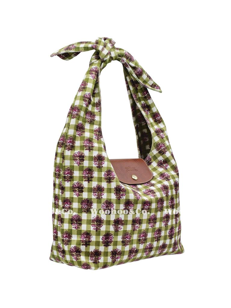 Longchamp Borsa Tote in Tessuto Le Pliage con Chiusura a Bottone Stampata Media da Donna Verde Carciofo 10303HGGM04