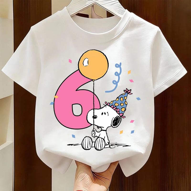 Kawaii Snoopys Kids T-Shirt Anime Digit 1-9 Cotton Short Sleeve Summer Top for Boys & Girls Children Birthday Gift
