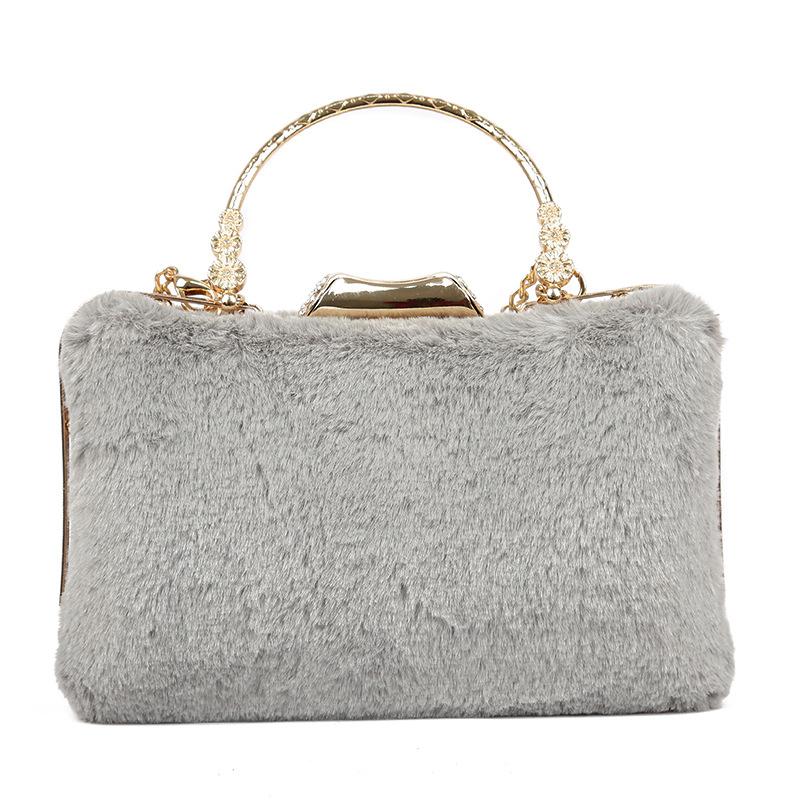 

Женская сумка, вечерняя сумка, новая плюшевая портативная сумка через плечо на цепочке-мессенджере, сумка-коробка тренд серый