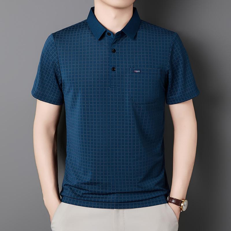 Summer Men's Short Sleeve Polo Middle-Aged & Young Casual Printed Lapel Collar T-Shirt