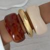 IngeSight.Z 3 Styles Punk Irregular Wide Chunky Resin Acrylic Smudging Bangle Women Geometric Spring Metal Bracelet Jewelry Gift