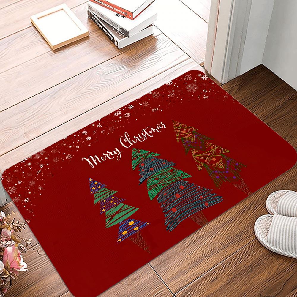 Christmas Door Mat Plaid Pattern Welcome Rug Festive Home Decor Mat Non Slip Floor Protector for Xmas Entrance