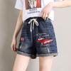 Summer Jeans Elastic Shorts Waistband Loose Casual Straight Leg Short Pants Embroidered Jeans for Women