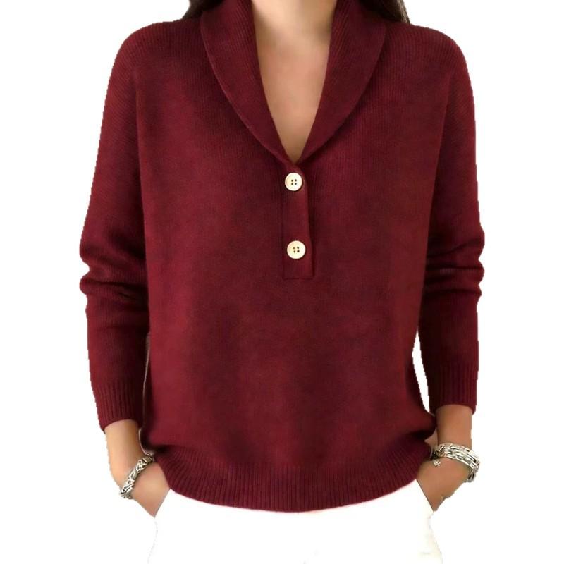 Womens Knit Button-Up Polo Collar Sweater Loose Fit Casual Long Sleeve Winter 2026