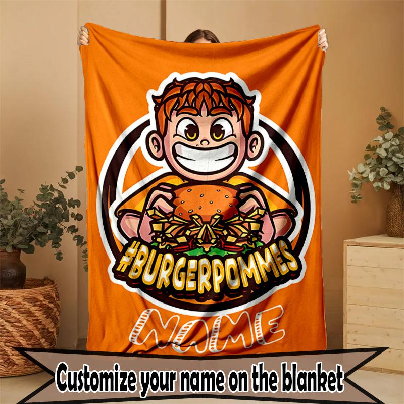 Custom Name Personalized Burgerpommes Print Blanket, Home Decor, Bedroom, Sofa, Camping, Couch, Gifts for Birthday ChristmasEnthusiasts