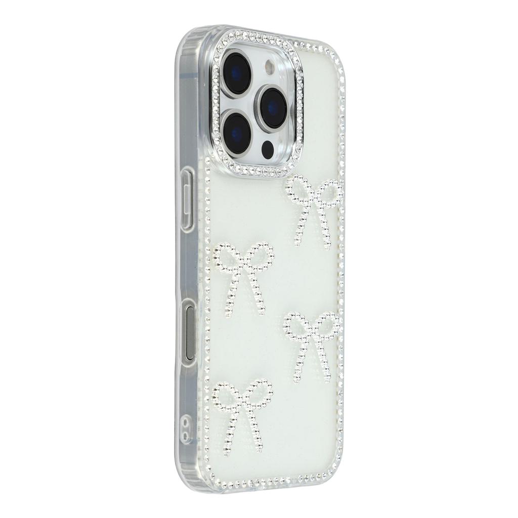 For iPhone 16 Pro Case Rhinestone Edge Butterfly Bow Decor TPU+PC IMD Phone Cover