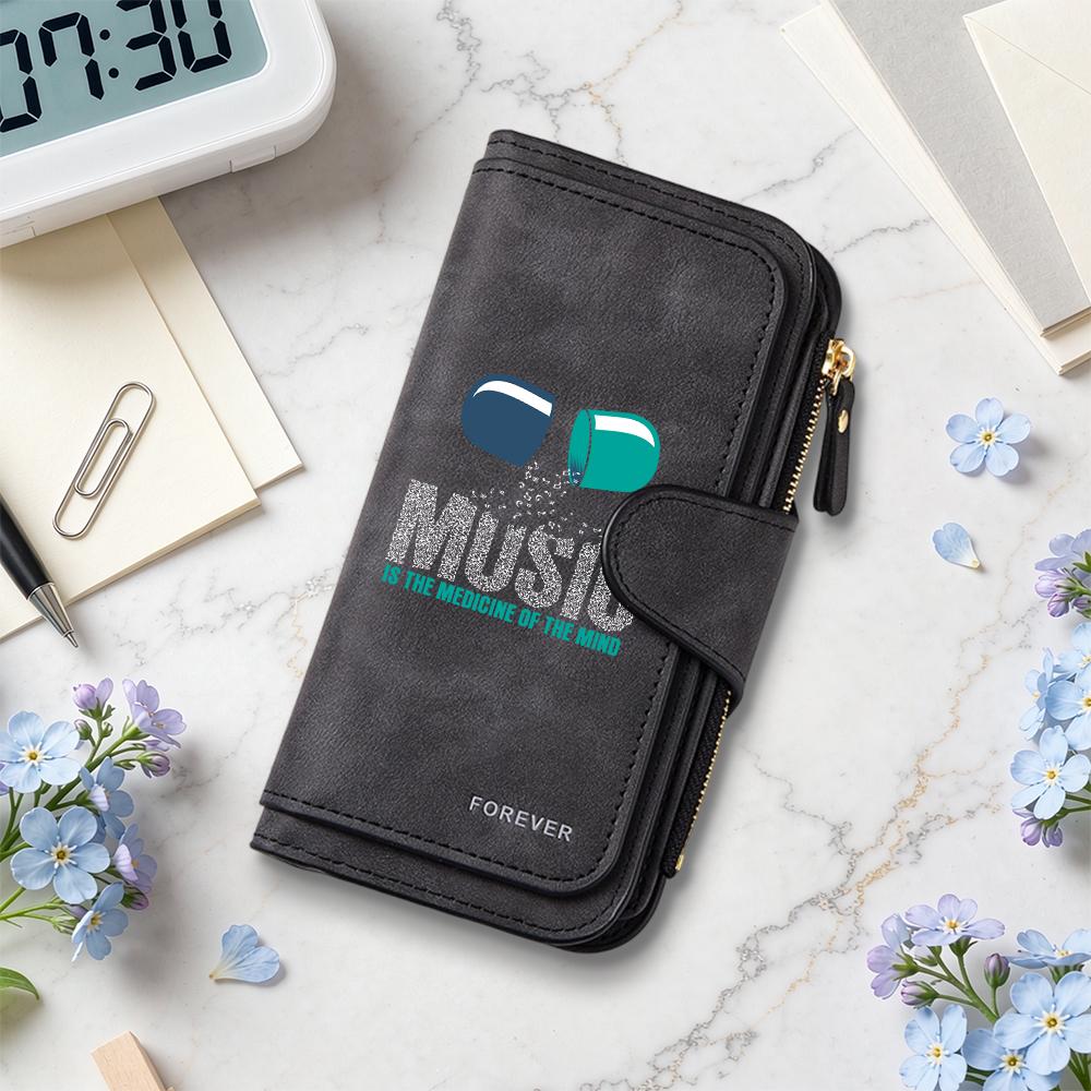 Music Themed Long Wallet Multi Card Holder Fashion Purse for Daily Use