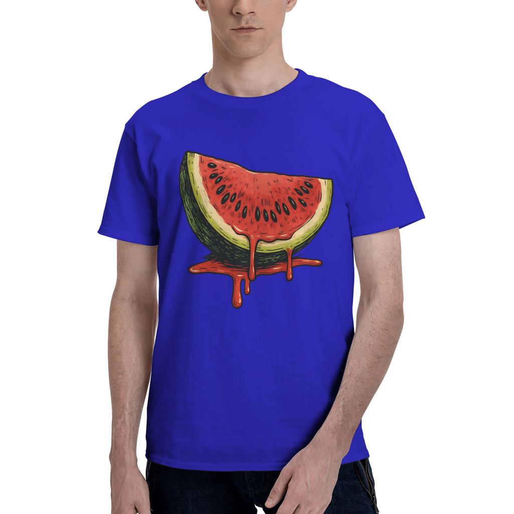 Juicy Slice Melting Summer Art Mens Watermelon print Fashion Tees Short Sleeve Crew Neck Pure Cotton Printed Clothes TShirt