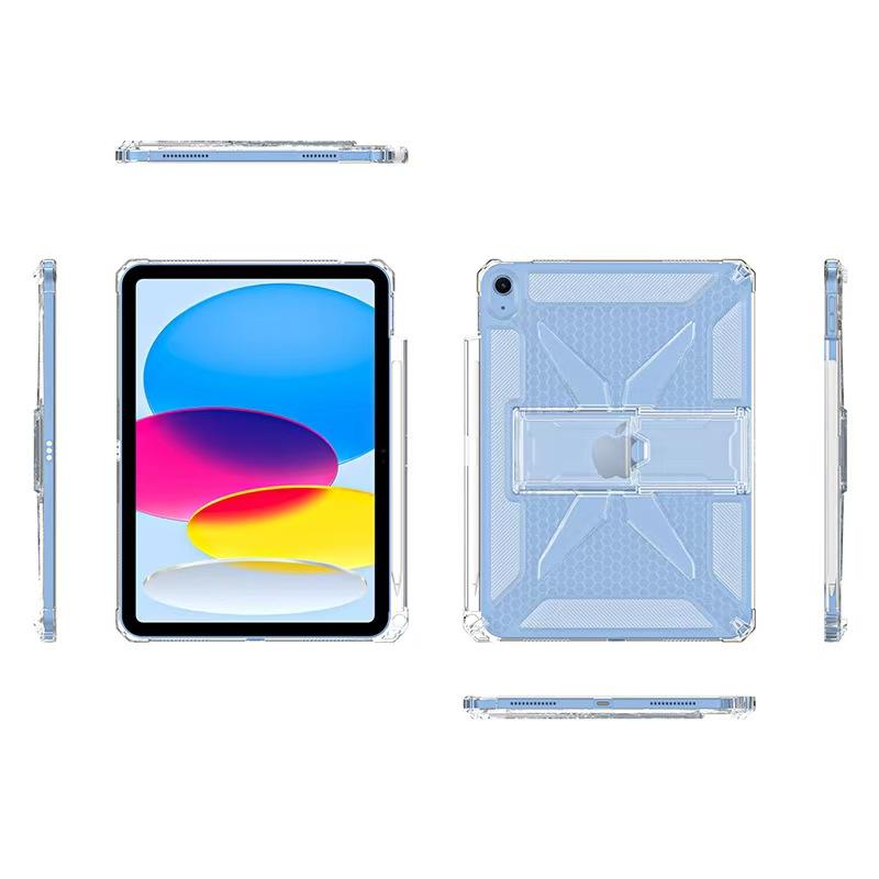 For iPad (2025)/10.9 (2022) Clear Case Kickstand Shockproof TPU + PC Tablet Cover with Pen Slot
