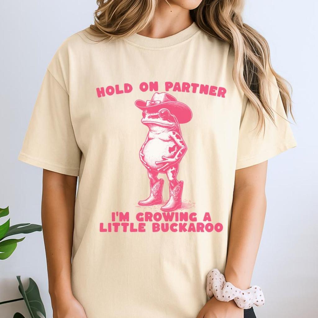 Hold On Partner I'm Growing A Little Buckaroo Shirt, Pregnancy Announcement Shirt, Cowgirl Shirt, Funny Maternity Shirt, Funny Frog Shirt