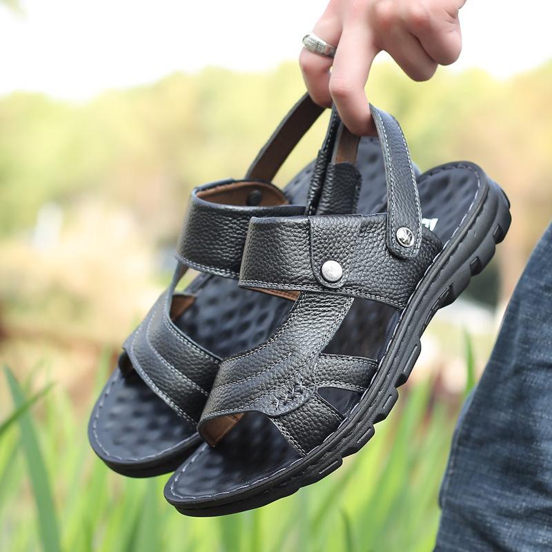 

Модные летние мужские сандалии Нескользящие сандалии из кожи с открытым носком Удобная уличная пляжная обувь Сандалии на мягкой подошве Повседневные сандалии Высокое качество 37 чёрный