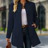 Women's Collarless Single Breasted Coat Mid Length A-Line Wool Blend Jacket Elegant Business Winter Overcoat