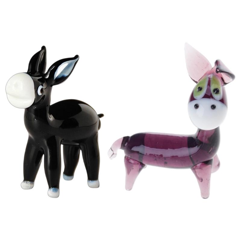 Glass Donkey Miniature Statue Handcrafted Crystal Animal Figurine Home Desk Shelf Decors Housewarmings Birthday Gift