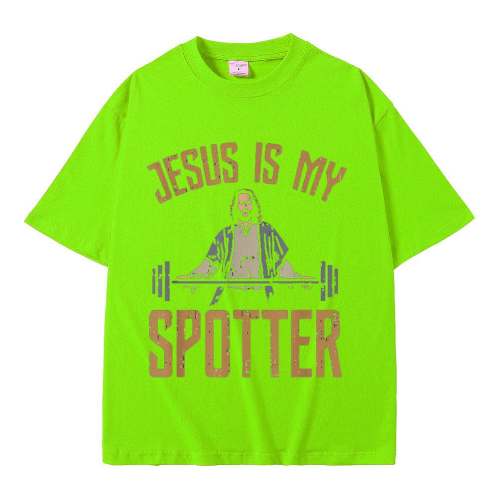 Funny Jesus Is My Spotter Christ Gym T Shirt Unisex's Harajuku Vintage T Shirts Cotton O-Neck Oversized T-shirts Streetwear Unisex