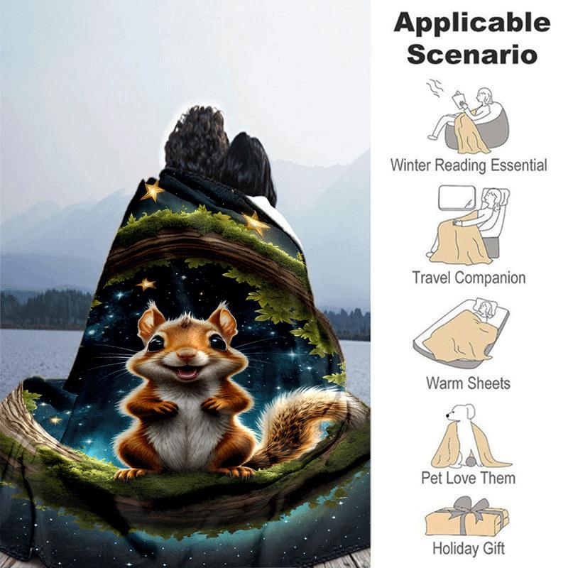 1pc Squirrel Printing Lightweight Flannel Blanket, Comfortable and Warm Blanket, for Camping Sofa Bed and Couch Office, in All Seasons