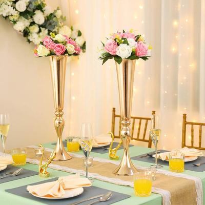 "Support à fleurs en métal, Vase de table, Pièce maîtresse, Accessoire de décoration de mariage, Trophée plaqué or et Bougeoir"
