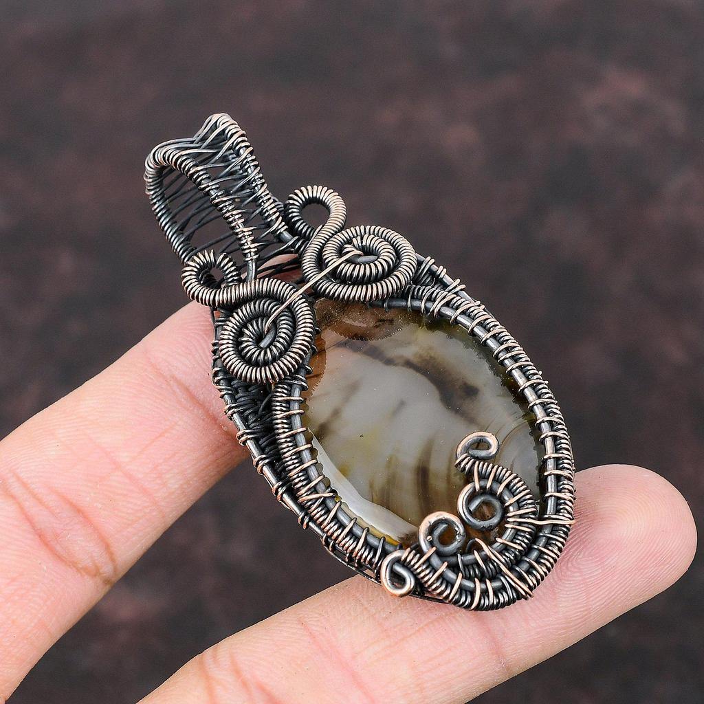 Montana Agate Pendant Copper Wire Wrapped Pendant Handmade Pendant Wire Wrapped Gemstone Jewelry Copper Jewelry Gift For Mother Boho Pendant