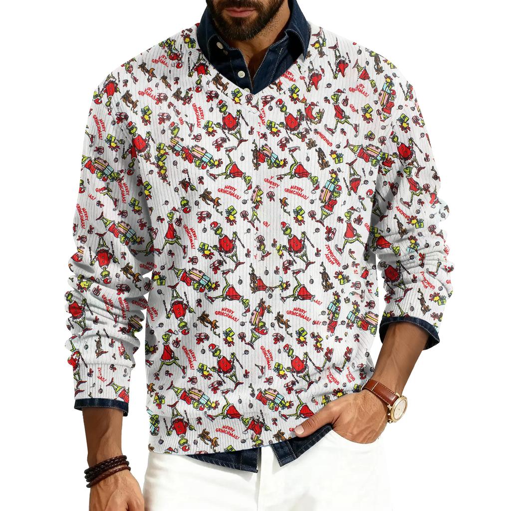 Men's V-neck Long Sleeve Ribbed Knit Pullover