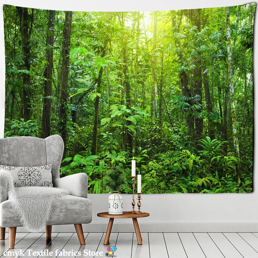 Blue Sky And Forest Tapestry Wall Hanging Nature Scenery Boho Style Tropical Plants Home Art Background Cloth Decor