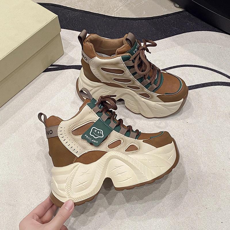 Mode Nieuwe Dames Herfst Lente Chunky Sneakers Veters Platform Sportschoenen Vrouw Dikke Zool Hoge Hakken Vrouwelijk 10CM Wedges Sneakers