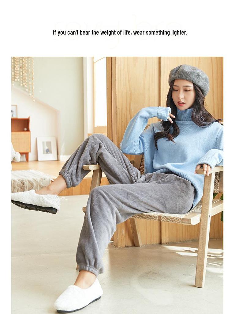 Jinhan Autumn/Winter Fairy Warm Fleece Pajama Pants - Thick, Loose, and Cozy for Home