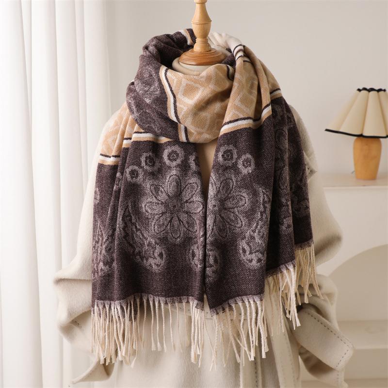 Fashion Cashmere Scarf Warm Winter For Elegant Women Korean Style Print Double Sided Wraps Neckerchief Shawl Scarves
