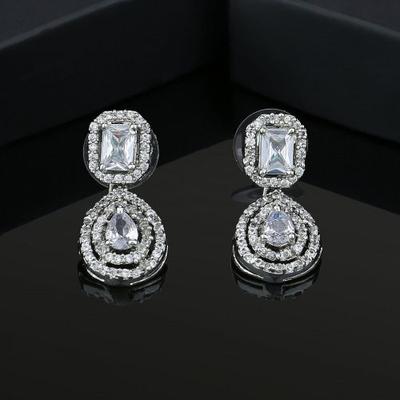 Women's Drop Earrings with Sparkling CZ Stones and Rhodium Plated