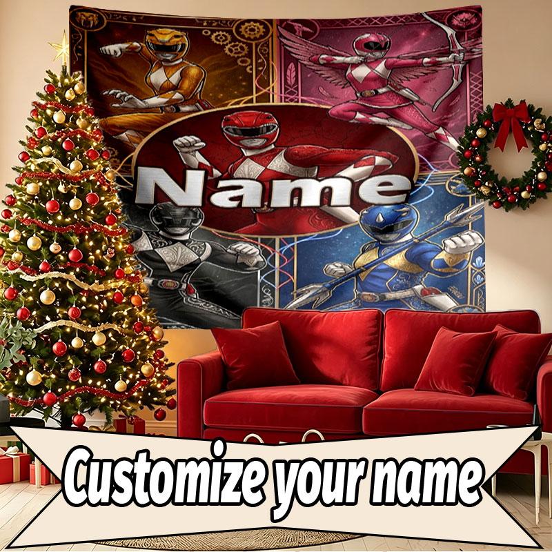 Custom Name Personalized Power Rangers Print Tapestry, Wall Art Decor, Bedroom, Dorm, Apartment, LivingRoom, Party Backdrop, Gift for Birthday