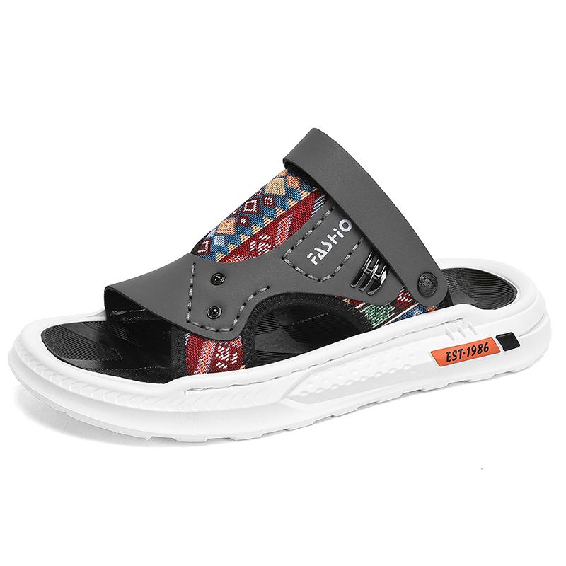 Men's Triple Color Beach Sandals 39-44 | Black Grey Khaki Outdoor Shoes Non-Slip Sole Arch Support for Summer Swimming & Walking