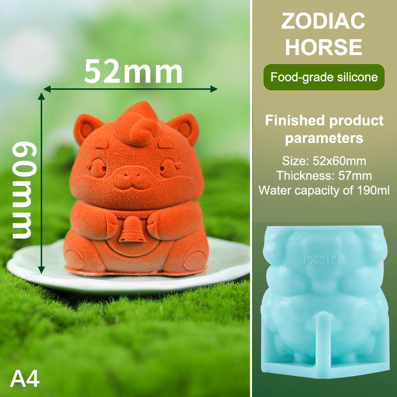 Cute Cartoon Horse Shape Silicone Cake Chocolate Mousse Mold Stereoscopic Chinese New Year DIY Decor Food Grade Dessert Tool
