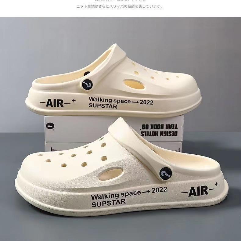 Cool slippers women's summer outer wear household thick-soled non-slip hole shoes ins couple beach slippers men