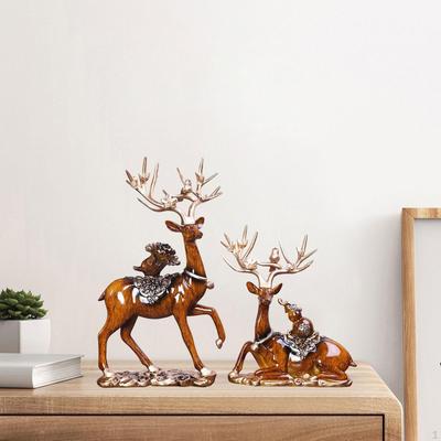 2 Adet Ren Geyiği Heykeli Hayvan Heykeli İnce İşçilik Feng Shui Süsü Reçine Geyik Figürini